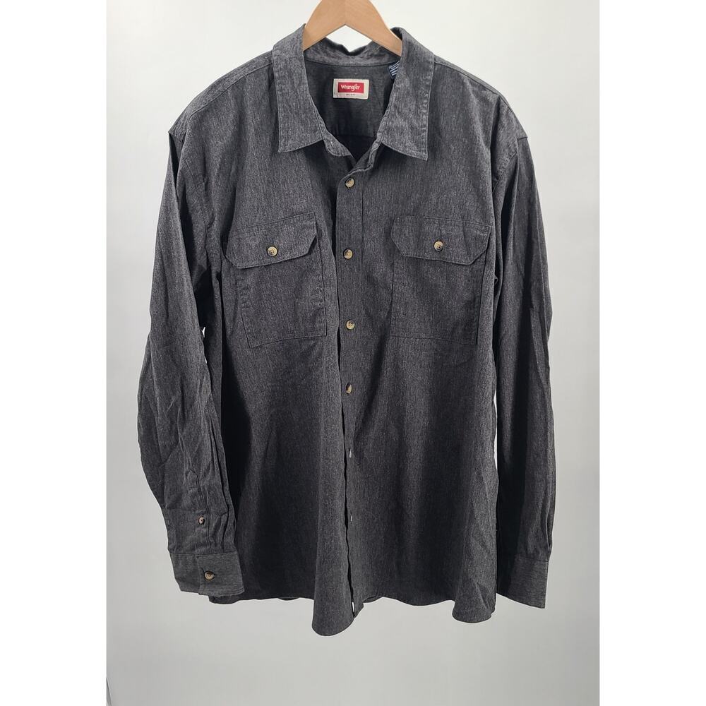 Wrangler men's long sleeve button up regular fit shirt dark Grey Size 2x Country